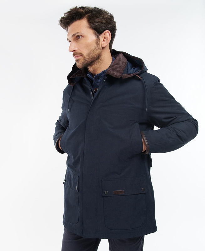 Navy Men\'s Barbour Wallace Waterproof Jackets | BUTK-49816