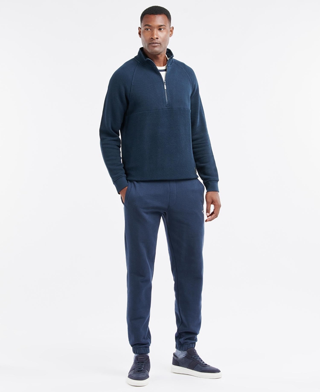 Navy Men's Barbour Wear Half Zip Sweatshirts | DPZV-71596