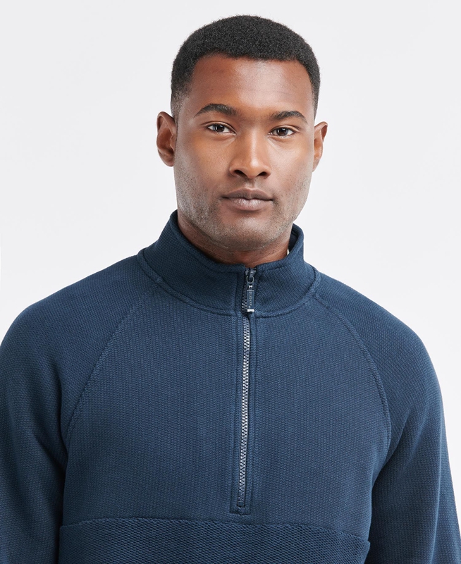 Navy Men's Barbour Wear Half Zip Sweatshirts | DPZV-71596