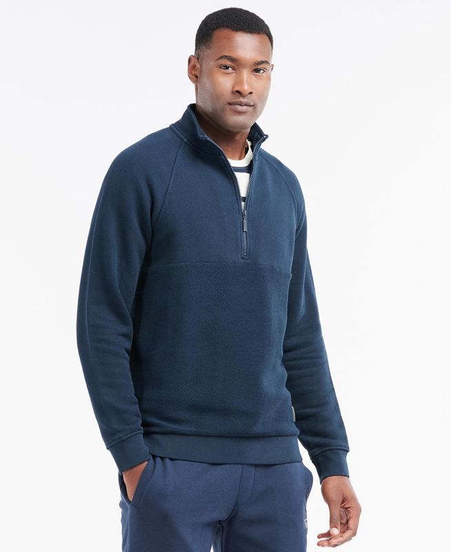 Navy Men\'s Barbour Wear Half Zip Sweatshirts | DPZV-71596