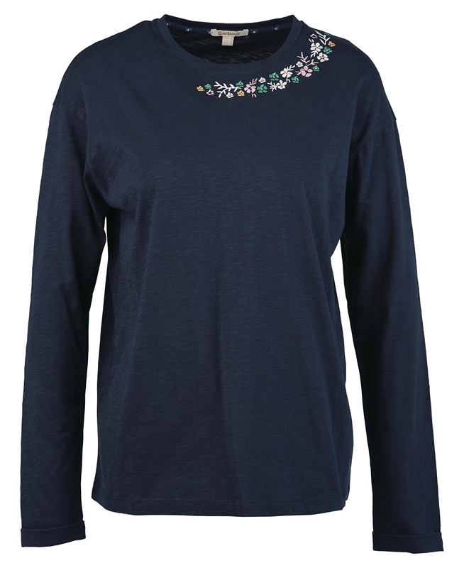 Navy Women's Barbour Amberley T Shirts | TZOA-87601