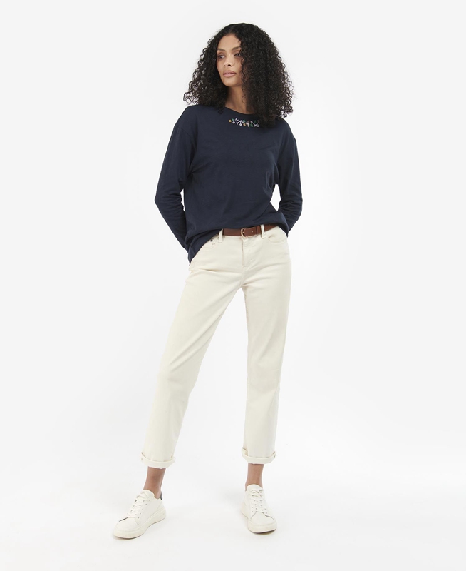 Navy Women's Barbour Amberley T Shirts | TZOA-87601