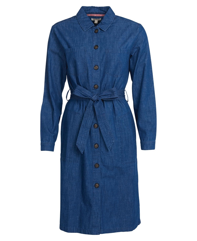 Navy Women's Barbour Barmouth Dress | UZAS-78324