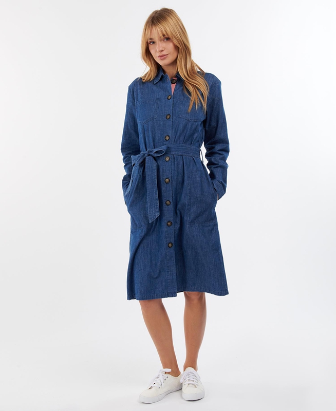 Navy Women's Barbour Barmouth Dress | UZAS-78324