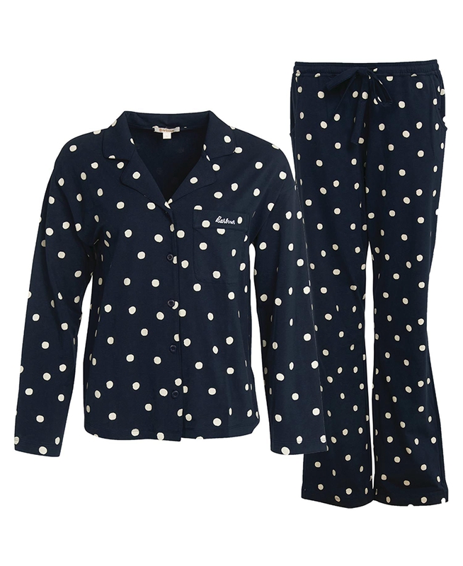 Navy Women's Barbour Dotty PJ Set Nightwear | YVZA-09156