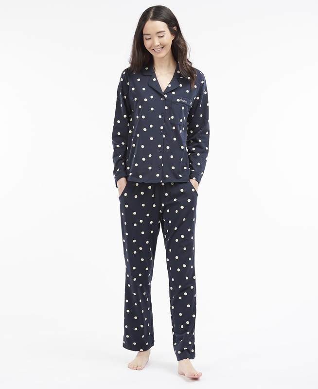 Navy Women's Barbour Dotty PJ Set Nightwear | YVZA-09156