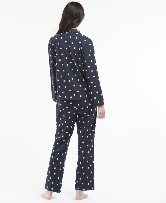 Navy Women's Barbour Dotty PJ Set Nightwear | YVZA-09156