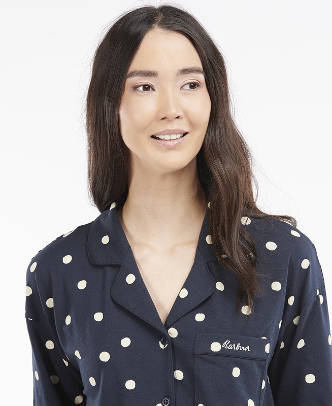 Navy Women's Barbour Dotty PJ Set Nightwear | YVZA-09156