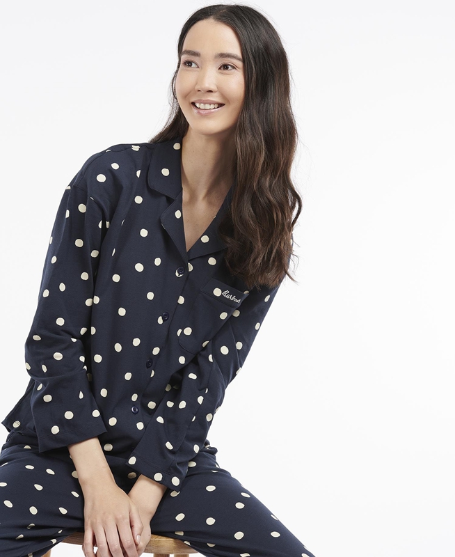 Navy Women\'s Barbour Dotty PJ Set Nightwear | YVZA-09156