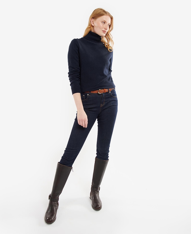 Navy Women's Barbour Pendle Roll-Neck Sweaters | FBRT-69710