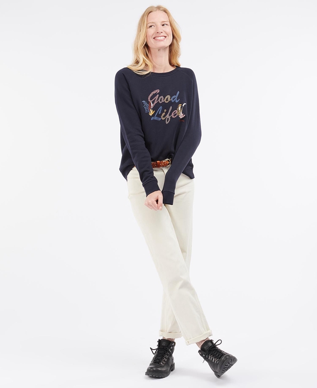 Navy Women's Barbour Rockcliffe Sweatshirts | JQBO-02495