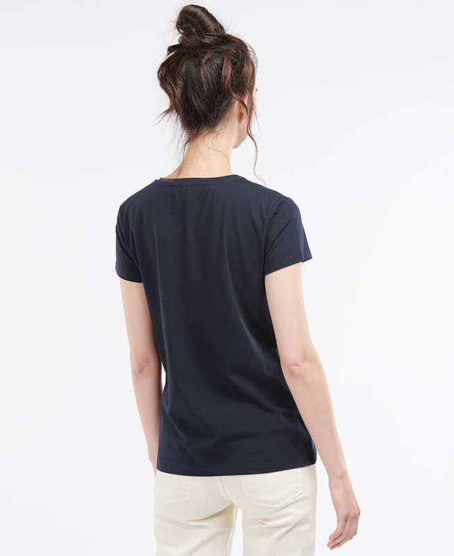 Navy Women's Barbour Rowen T Shirts | BIPC-23851