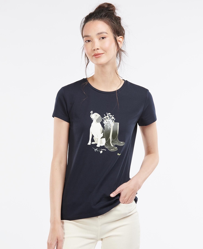 Navy Women's Barbour Rowen T Shirts | BIPC-23851