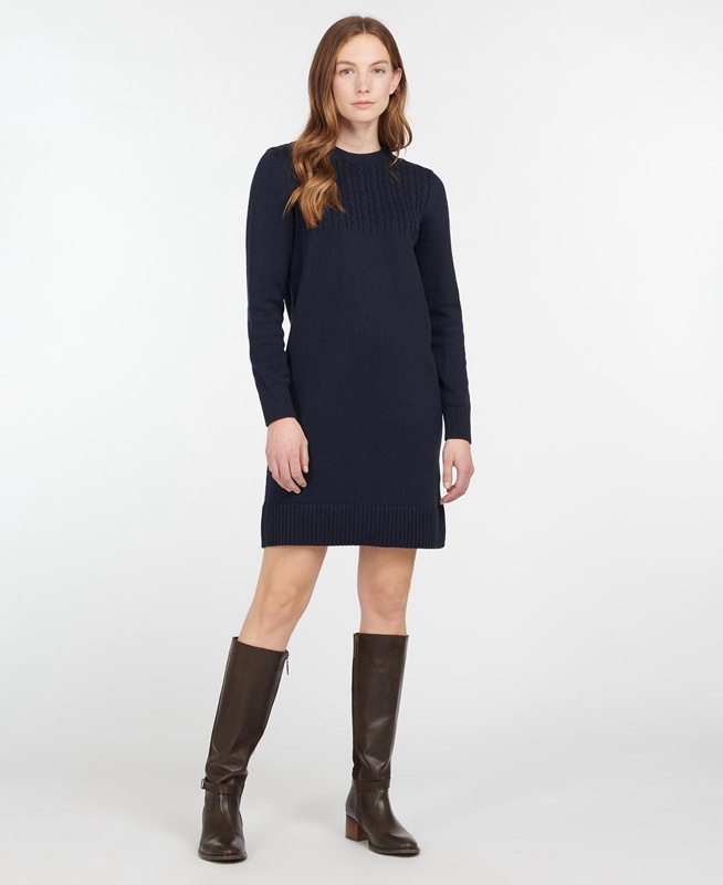 Navy Women's Barbour Stitch Guernsey Dress | OTPU-61359