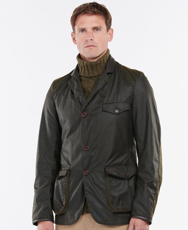 Olive Men\'s Barbour Beacon Sports Waxed Jackets | AQWN-71302