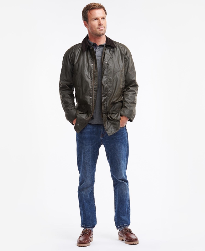 Olive Men's Barbour Bristol Waxed Jackets | ARPU-60357