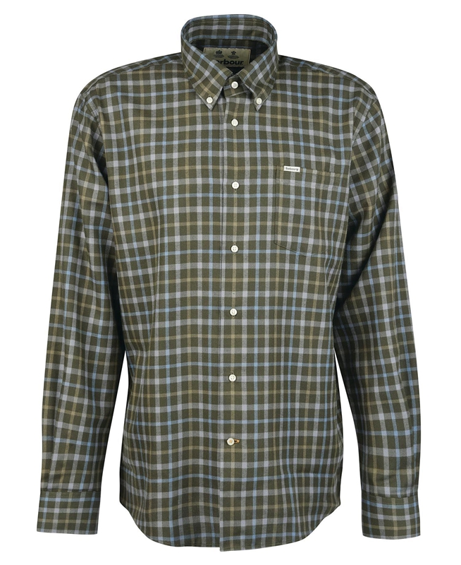 Olive Men's Barbour Coll Thermo Shirts | URTE-24105