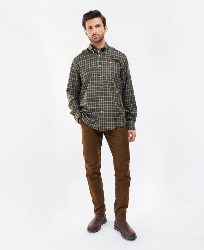 Olive Men's Barbour Coll Thermo Shirts | URTE-24105