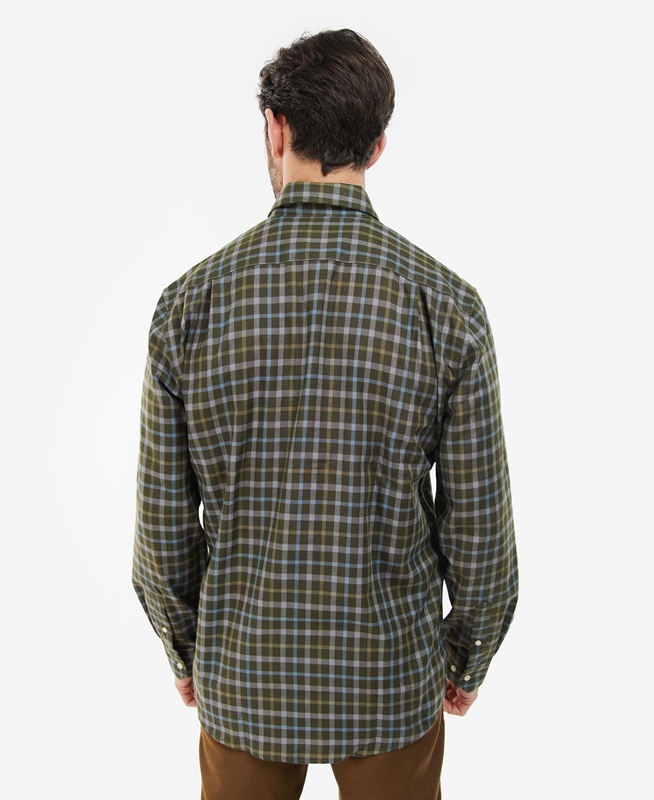 Olive Men's Barbour Coll Thermo Shirts | URTE-24105