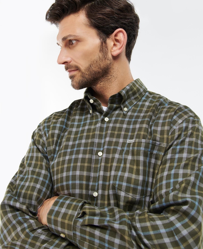 Olive Men's Barbour Coll Thermo Shirts | URTE-24105