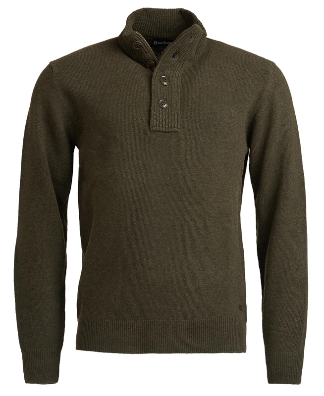 Olive Men's Barbour Essential Patch Half Zip Sweaters | ZJYP-64071