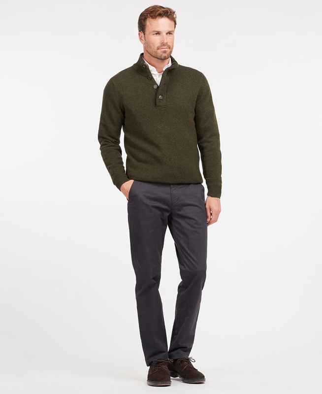 Olive Men's Barbour Essential Patch Half Zip Sweaters | ZJYP-64071