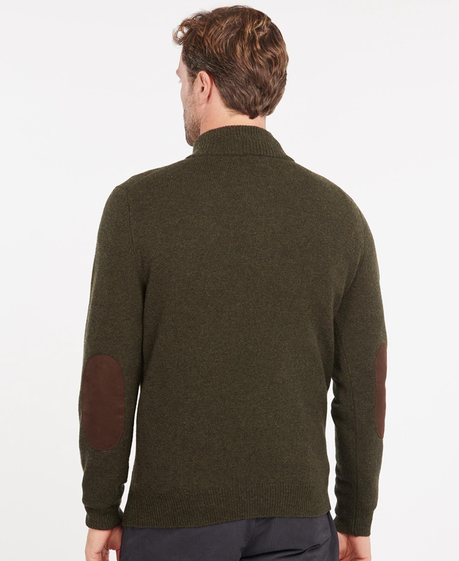 Olive Men's Barbour Essential Patch Half Zip Sweaters | ZJYP-64071