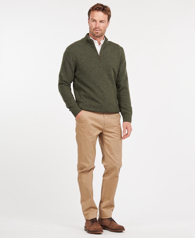 Olive Men's Barbour Essential Tisbury Half Zip Sweaters | AEJK-18579