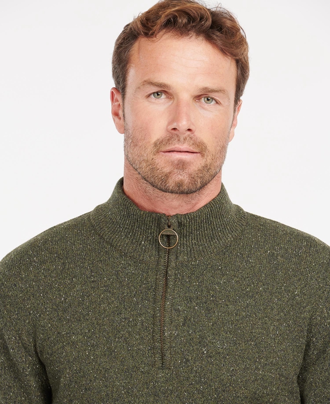 Olive Men's Barbour Essential Tisbury Half Zip Sweaters | AEJK-18579