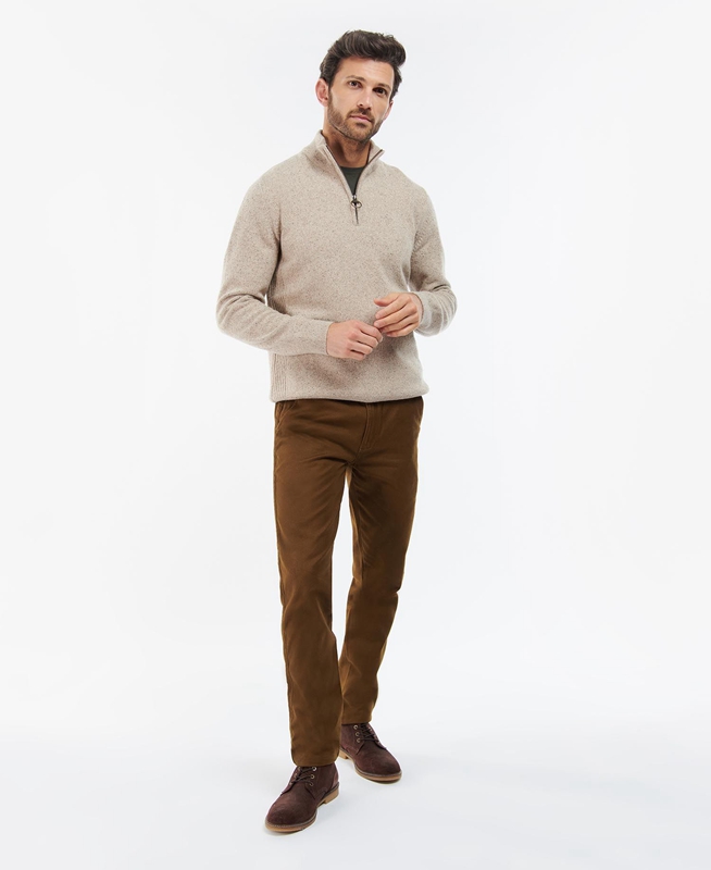 Olive Men's Barbour Essential Tisbury Half Zip Sweaters | FUVD-53418