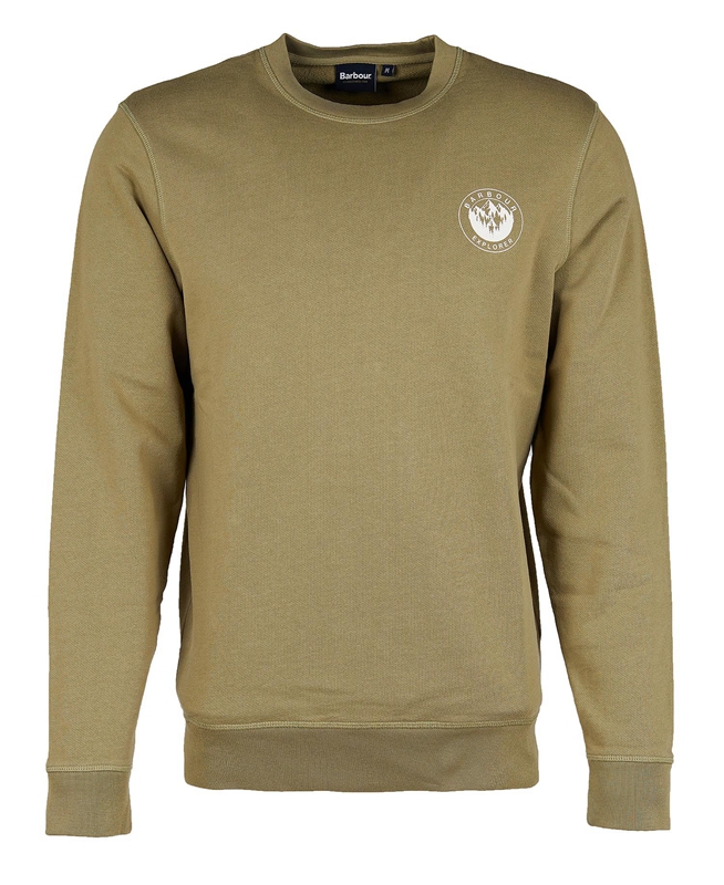 Olive Men's Barbour Explorer Camper Crew Sweatshirts | NPIY-81960