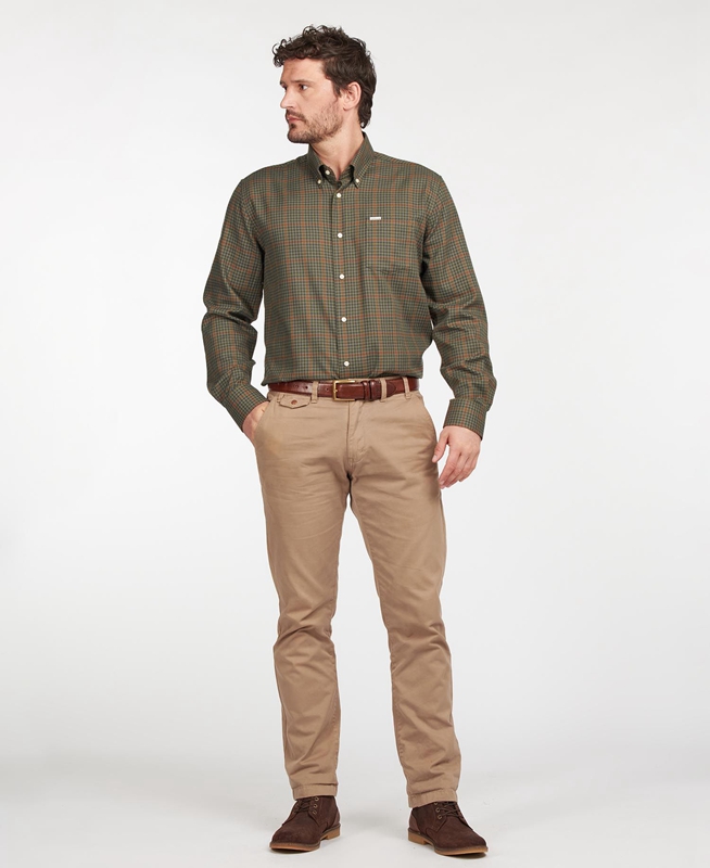 Olive Men's Barbour Hemd Henderson Thermo Weave Shirts | TOQA-03798