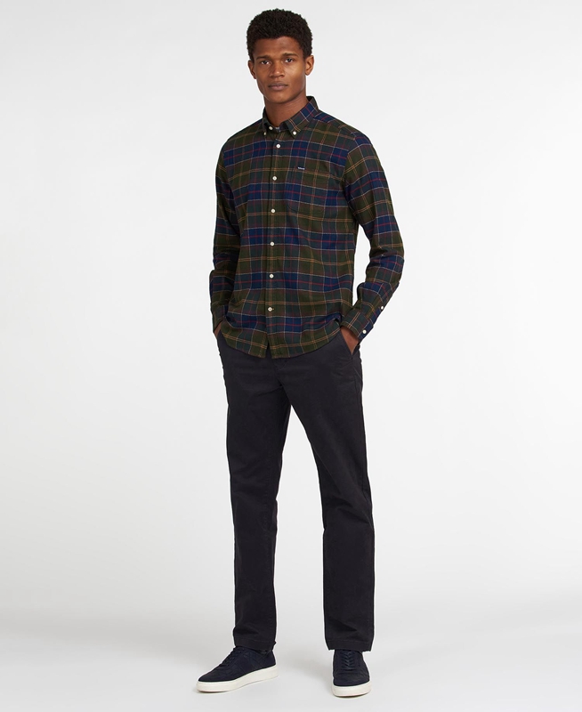 Olive Men's Barbour Hemd Kyeloch Tailored Shirts | XYUO-67549