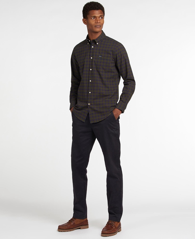 Olive Men's Barbour Hemd Lomond Tailored Shirts | XGNK-46091