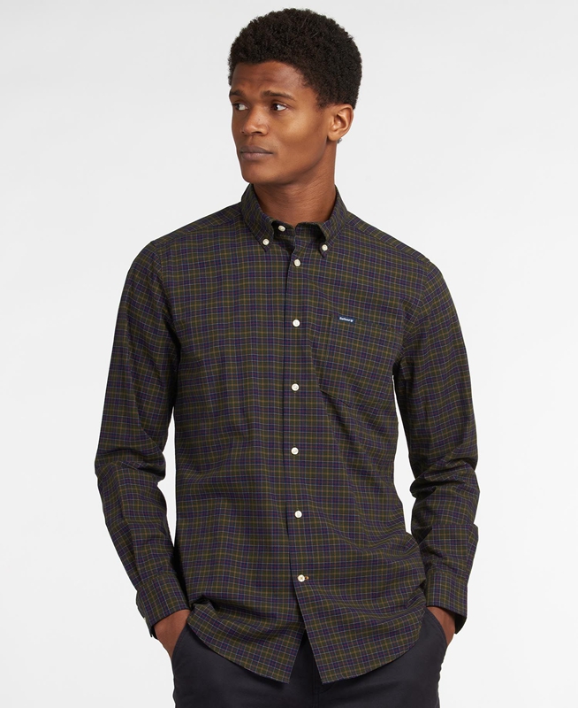 Olive Men\'s Barbour Hemd Lomond Tailored Shirts | XGNK-46091