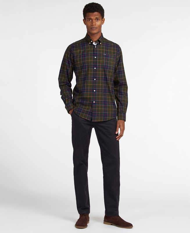 Olive Men's Barbour Hemd Wetheram Tailored Shirts | WMER-51834