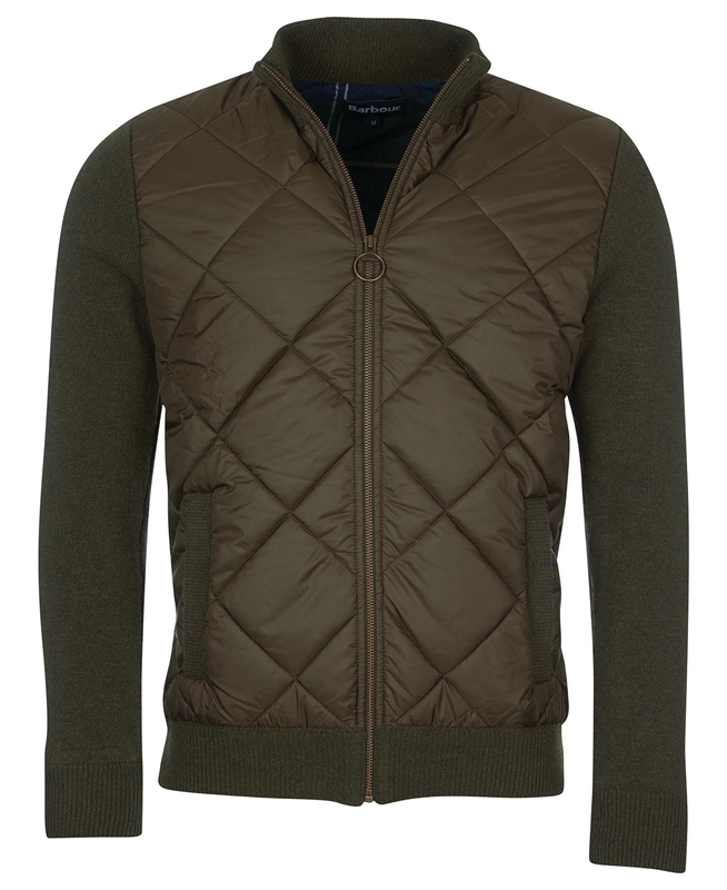 Olive Men's Barbour Jacke Arch Diamond Quilt Knit Sweaters | CLHZ-64973