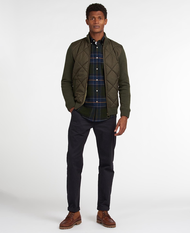 Olive Men's Barbour Jacke Arch Diamond Quilt Knit Sweaters | CLHZ-64973