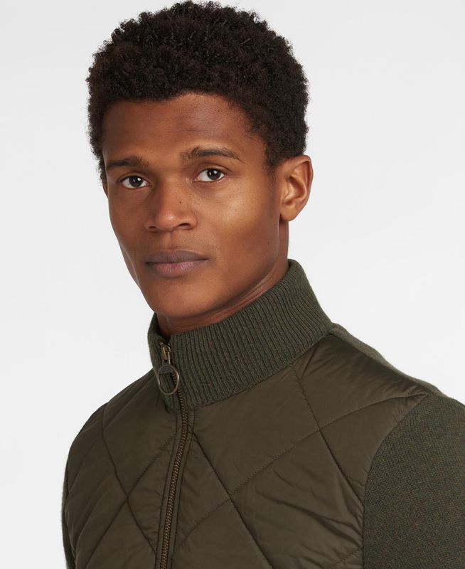 Olive Men's Barbour Jacke Arch Diamond Quilt Knit Sweaters | CLHZ-64973