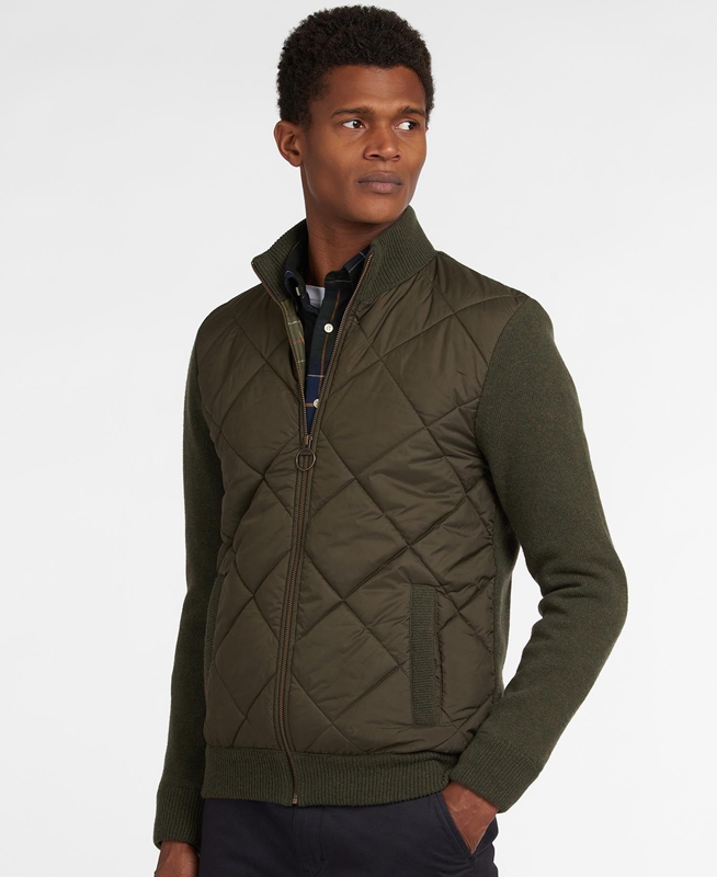 Olive Men\'s Barbour Jacke Arch Diamond Quilt Knit Sweaters | CLHZ-64973