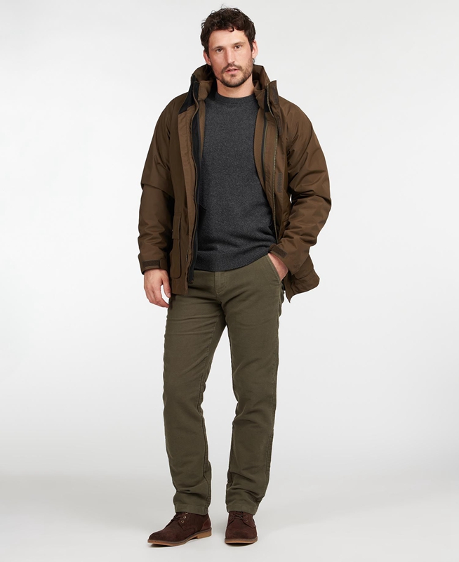 Olive Men's Barbour Neuston Moleskin Trouser Pants | KPFM-21845