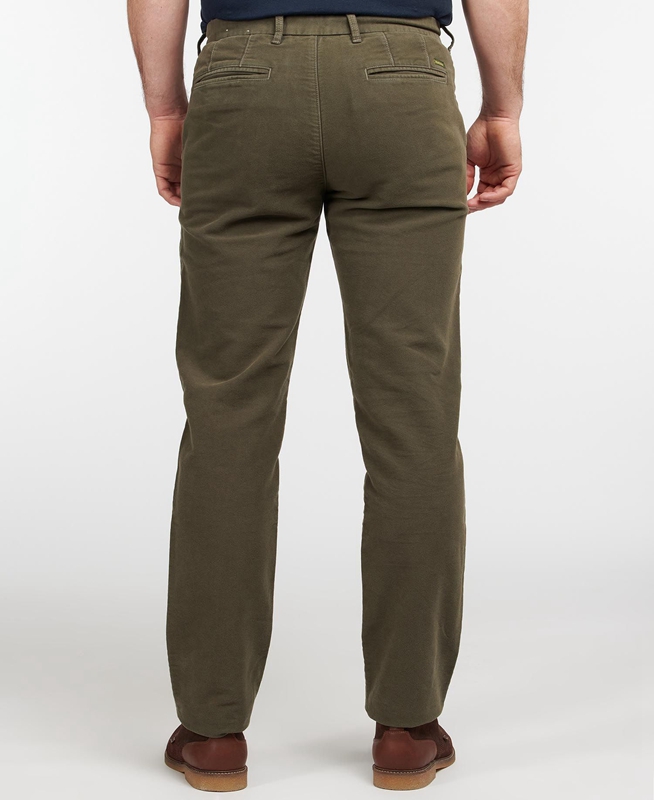 Olive Men's Barbour Neuston Moleskin Trouser Pants | KPFM-21845