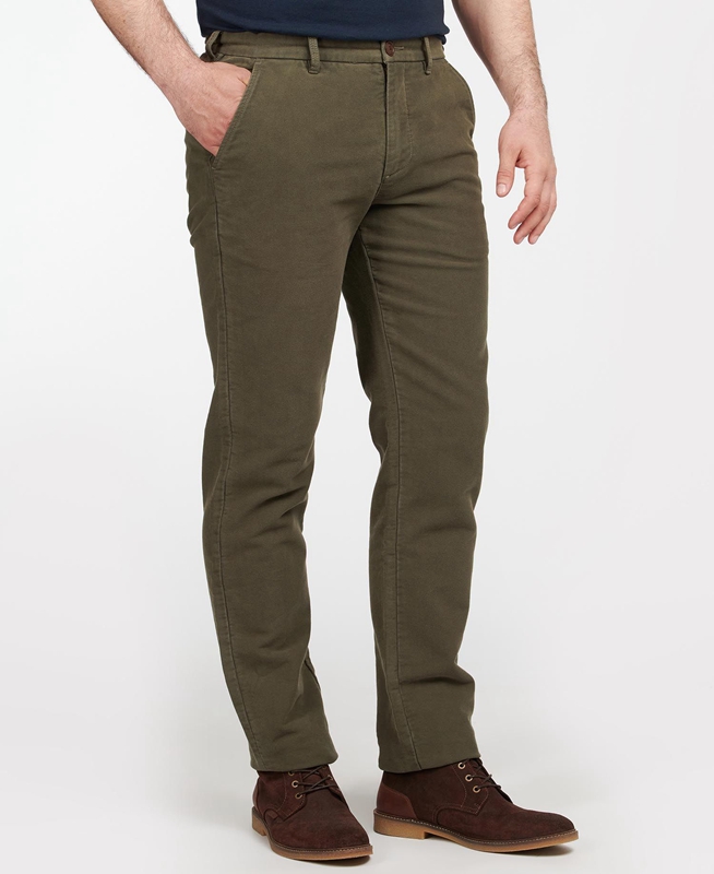 Olive Men\'s Barbour Neuston Moleskin Trouser Pants | KPFM-21845