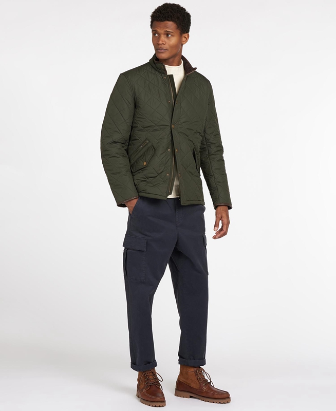 Olive Men's Barbour Powell Quilted Jackets | MXIS-96350