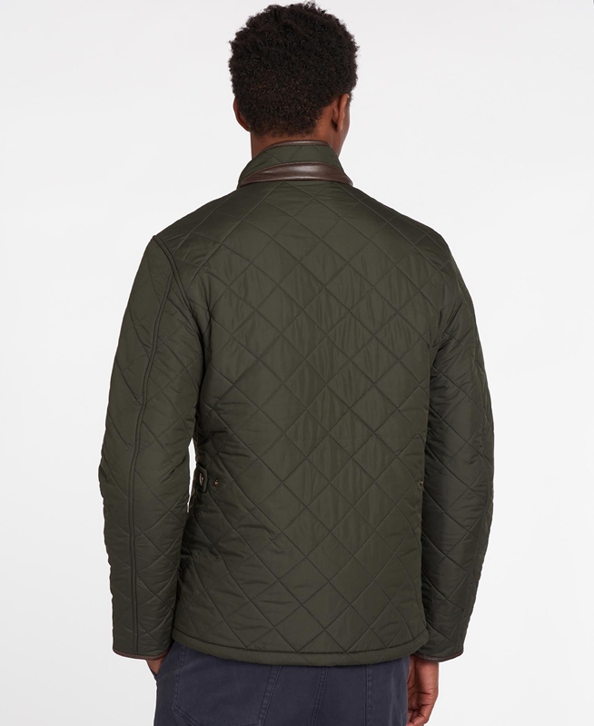 Olive Men's Barbour Powell Quilted Jackets | MXIS-96350