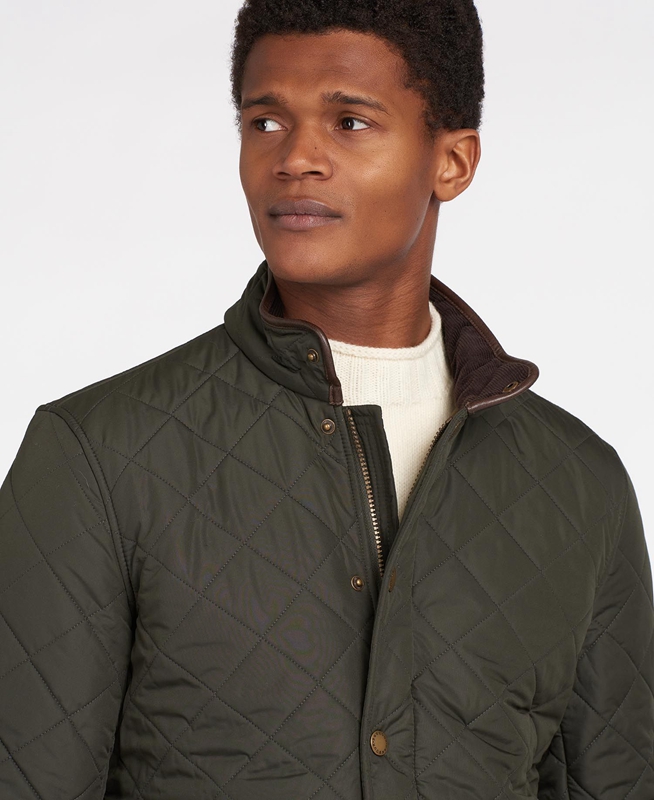 Olive Men's Barbour Powell Quilted Jackets | MXIS-96350