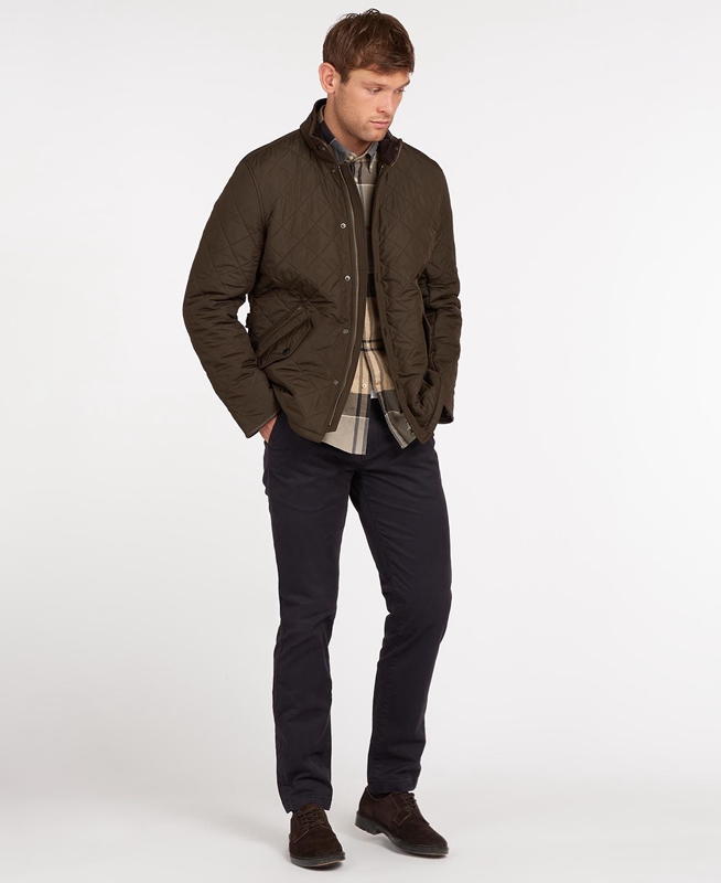 Olive Men's Barbour Powell Quilted Jackets | WNKA-61590