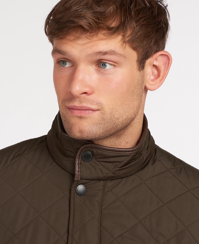 Olive Men's Barbour Powell Quilted Jackets | WNKA-61590