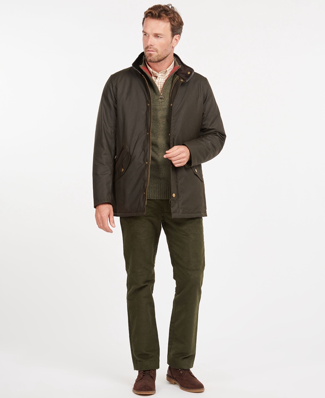 Olive Men's Barbour Prestbury Waxed Jackets | BKDE-60842