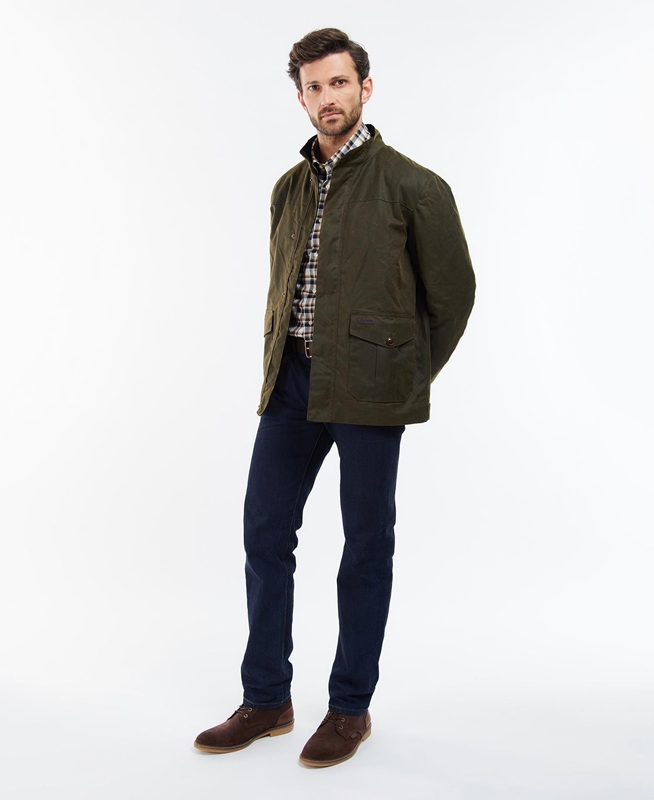 Olive Men's Barbour Sheldon Waxed Jackets | BTYG-06941